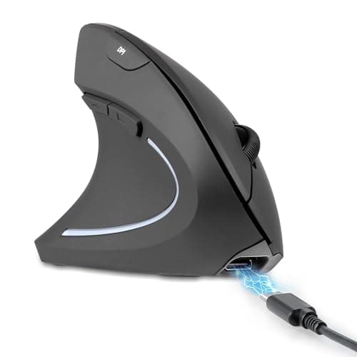 Image of Perixx PERIMICE-713LR - Wireless Rechargeable Vertical Mouse for Left Handed Users - Dual Charging Function (Cable & Wireless) - 6 Buttons - Left Handed Design