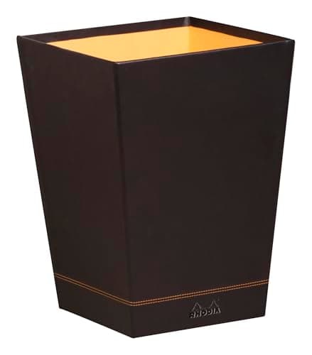 Image of RHODIA 118826C - Black Waste Paper Bin - 24x24x32 cm - Orange Saddle Stitching - Faux Leather Exterior - Rhodiarama Home Office Collection - Office Organization & Designer Storage