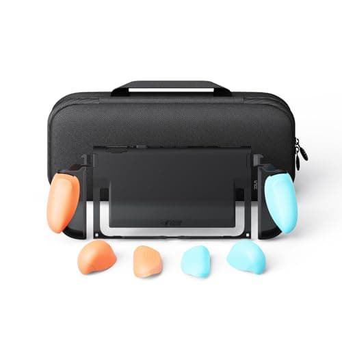 Image of Savage Raven by Skull & Co. FissionGrip Bundle (Carrying Case included): Dockable Split Protective Case for Nintendo Switch 2 (2025), Slim PC Shell with Detachable Grip Cover- Neon Blue & Red