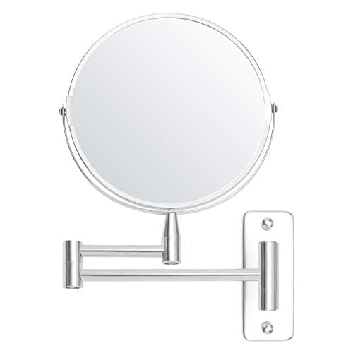Image of BELLE VOUS Wall Mounted Magnifying Mirror Extendable and 360° Swivel - 5x Magnification - 22 x 20.5cm - Bathroom Wall Mirror Double Sided Stainless Steel for Makeup and Shaving