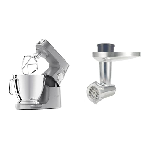 Image of Kenwood Titanium Chef Baker XL, Kitchen Machine with K-Whisk, Stand Mixer with Kneading Hook, Whisk and 6,7L Bowl, KVL85.004SI Power 1400W, Silver & KAX950ME Food Mincer Attachment