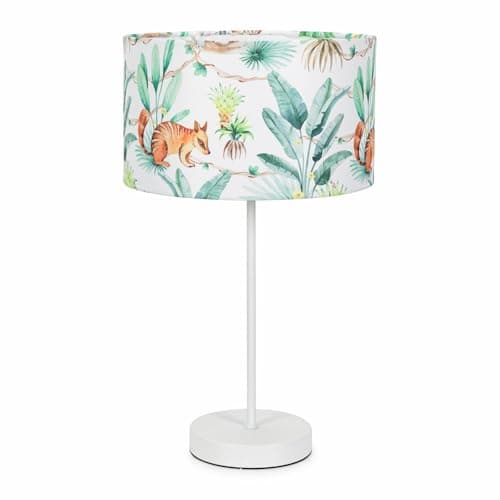 Image of ValueLights | White Metal Single Stem Table Lamp with Kids Jungle Drum Lampshade for Bedroom | Table Lamps, Home Décor & Improvement Essential