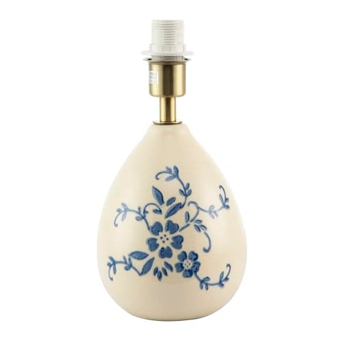 Image of Happy Homewares Classic Hand Painted Blue Floral Themed Ceramic Table Lamp Base with Switch | 1 x E14 7w | 24cm x 13cm | Antique Brass Lamp Holder