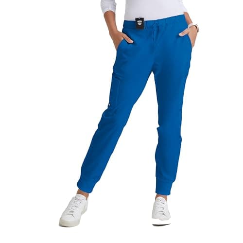 Image of BARCO Grey's Anatomy GRP534 Women's Kira 5-Pocket Logo Tape Jogger Scrub Pant - blue - Medium