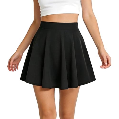 Image of Youkly Women's Skirts with Shorts Underneath, Stretchy High Waist Mini A-line Pleated Skater Skirt and Tennis Skirt (UK, Alpha, S, Regular, Regular, Black)
