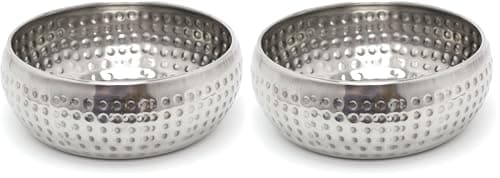 Image of Carousel Home 15cm Stylish Silver Metal Kitchen Bowl | Round Stainless Steel Display Dish with Hammered Detail | Snack Bowl (Pack of 2)