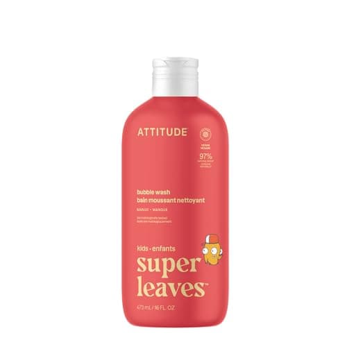 Image of ATTITUDE Bubble Wash for Kids, EWG Verified Bubble Bath, Hair Shampoo and Body Soap, Dermatologically Tested, Plant- and Mineral-Based, Vegan, Mango, 473 mL