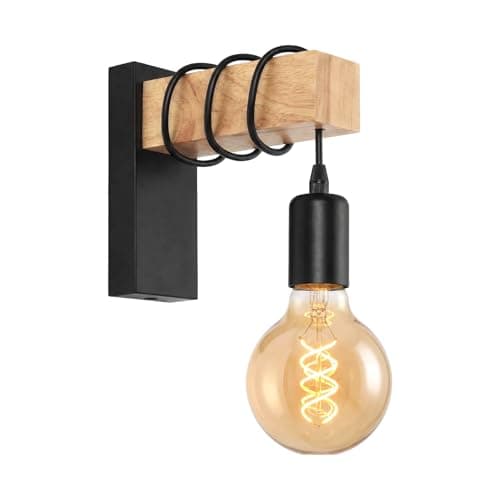 Image of Rravdst Wall Light Indoor, Vintage Wood Wall Lamp Wall Sconce Wall Lights E27 Base Wall Lighting Fixture, Wall Lamp for Living Room Bedroom Beside Hallway - White