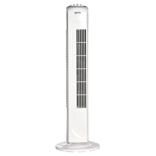 Image of Igenix DF0030 Oscillating Tower Fan, 45 Watt Power, 30 Inch, 3 Speed Settings High, Medium & Low, 2 Hour Timer with Auto Shut Off, Quiet Operation, White