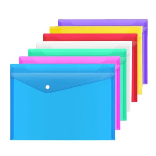 Image of A4 Plastic Wallets 7PCS Folders Waterproof Plastic Wallet Transparent Colours with Button Storage and Organization Office Supplies