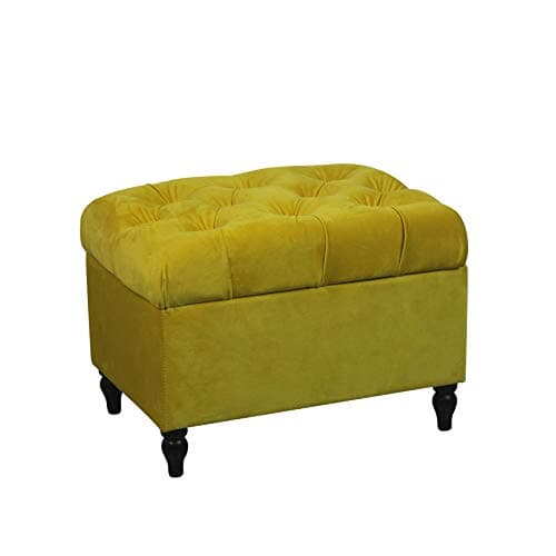 Image of Genasis Velvet Storage Ottoman Bench Rectangular Ottoman with Flip Top,Rustic Look Legs Modern Footrest Ottomans Foot Stool for Bedroom Living Room hallway (Ochre)