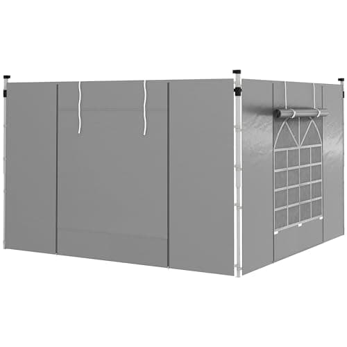 Image of Outsunny Gazebo Side Panels with Windows and Doors, for 3x3(m) or 3x6m Pop Up Gazebo, 2 Pack Sides Replacement, Light Grey