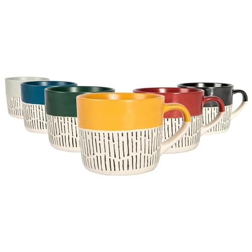 Image of Nicola Spring Ceramic Coffee Mugs Set - 475ml - 6pc 6 Colour Dipped Dash Stoneware Coffee Cups Dishwasher & Microwave Safe Large Tea Mugs for Hot Drinks, Hot Chocolate, Tea