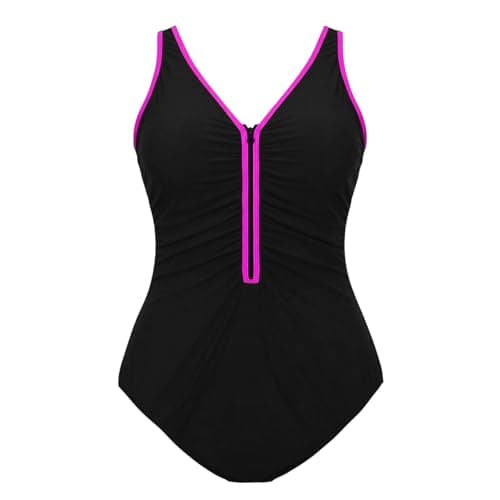 Image of Swimming Suit for Women UK One Piece Swimming Costume Zip Front Beachwear Oversized Bikini Swinsuits Athletic Racerback Bathing Suit Tummy Control Swimwear Plus Size Summer Swimsuit
