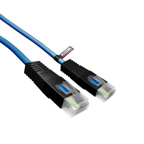 Image of rhinocables Cat5e Ethernet Crossover Cable – RJ45 Lead for Direct PC-to-PC, Console & Switch Linking | 26AWG Copper UTP for 100 Mbps Speed | Peer-to-Peer Networking & Data Transfer (Blue, 1m)