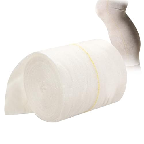 Image of Elastic Bandage Roll Cotton Stretch Bandages 10cm x 10m Compression Tube Bandage Stretchable Tubular Bandages Yellow Line for Arm Legs Knees