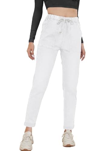Image of Alaster Queen Womens Jeans High Waisted Straight Leg Stretch Denim Pants with Pockets Jeans White L