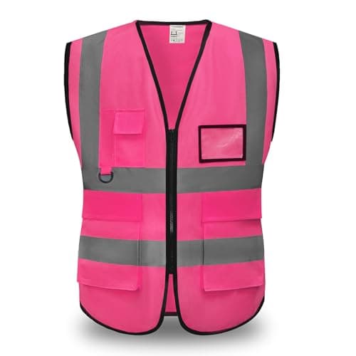 Image of YUANVEST Hi Vis Vests for Men Women 5 Pockets,High Visibility Reflective Safety Security Vest,2-inch Reflective Strip High Visibility Vest,Meets ANSI/ISEA Standards (Pink-Cloth, XL)