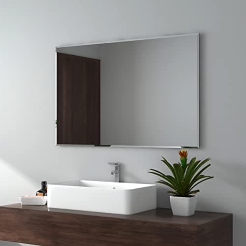 Image of EMKE Bathroom Wall Mirror 90 x 60 cm, Wall Mounted Frameless Rectangle Mirror with Polished Edge Design, Portrait or Landscape - Fit for Bathroom, Bedroom, Dressing Room & Living Room