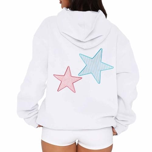 Image of Generisch Stylish Women's Hoodies and Sweatshirts, Casual Hooded Sweatshirt with Letter Print and Drawstring and Pocket for Everyday Fluffy Jumper, White, S