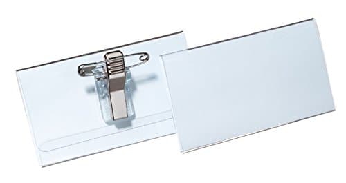 Image of Durable Name Badge 40 x 75 mm with Combi Clip Transparent | Pack of 25 Badges | Includes Blank Insert Cards | Ideal for Events and Visitor Management
