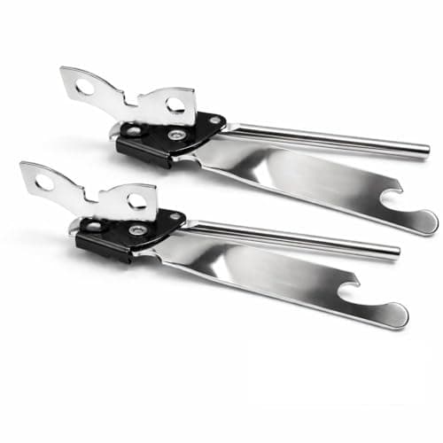 Image of 2 Pack Can Opener with Butterfly Twist – 3-in-1 Manual Tin, Bottle & Lid Opener with Long Handle Grip, Heavy Duty Durable Kitchen Tool for Home & Camping - Stainless Steel