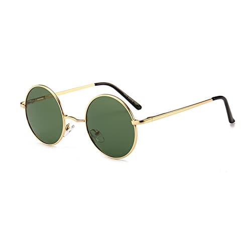 Image of JoXiGo Sunglasses Mens Women Polarised UV400 Protection - Retro Round Classic Metal Frame (Gold Green)