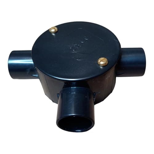 Image of Black 20mm PVC Conduit Tee Box 3 Way Terminal Box with Lid and Screws - Pack of 1