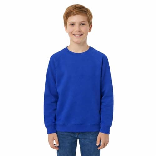 Image of KHIM Fleece Sweatshirt Unisex Sweater Jumper Full Sleeve Kids Boys Girls Children Top Crew Neck Outdoor Activewear (UK, Age, 9 Years, 10 Years, Regular, Royal Blue)