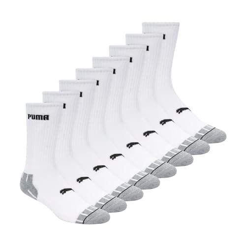 Image of PUMA Men's 8 Pack Athletic Cushioned Crew Socks, White/Black, 9-13 UK (Pack of 8)