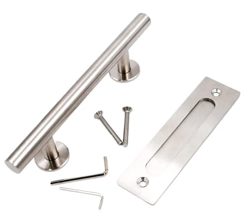 Image of MZSKLW Door Handles Sliding Wood Barn Door Handle Stainless Flush Pull Set Round Heavy Duty Interior Hardware(Silver)