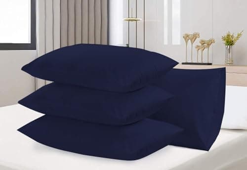 Image of Rehan & Co Navy Blue Pillow Cases 4 Pack 200 Thread Count Egyptian Cotton Bedding Envelope Enclosure Hotel Quality Pillow Covers Breathable Housewife Pillowcases (50 X 75 Cm)