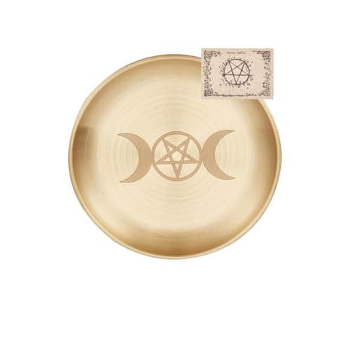 Image of Pentagram Altar Charger Plates, Witchcraft Supplies Round Candle Tray, Incense Burning Plates Home Decor(Golden)