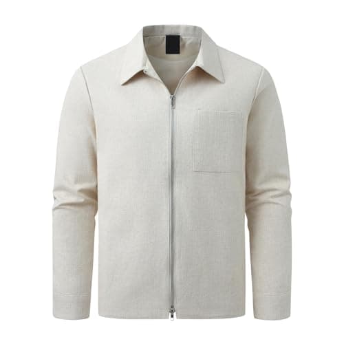 Image of Allthemen Men's Linen Jacket Smart Casual Lightweight Bomber Jackets Full Zipper Windbreaker Coat Beige XL