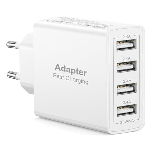 Image of EU Travel Adapter Charger, 25W European Plug Adapter Fast Charging with 4 USB A, European Wall Adaptor EU Adaptor Plug for iPhone, iPad, Samsung, European to UK Plug Adaptor for France Spain Germany