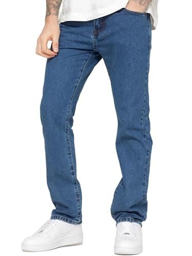 Image of BRAND KRUZE Mens Straight Leg Jeans Casual Cotton Regular Fit Denim Pants for All Waist Sizes KZ109 Blue 38W / 29L