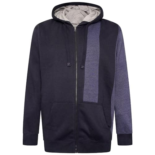 Image of Forge Men’s Hoodie Big and Tall Plus Size Zip Up Drawstring Hood Contrast Panel Elasticated Long Sleeve Designer Hoodie For Men Navy/Indigo -3XL