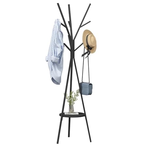 Image of HOME BI Coat Rack Stand, Entryway Standing Coat Tree,Hat Stand Coat Hanger with 9 Hooks for Holding Jacket, Handbag, Clothes, Hats, and Scarves, Black