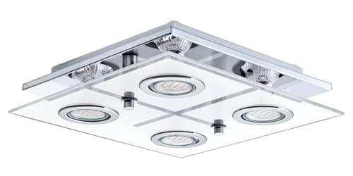 Image of Eglo LED Ceiling lamp Cabo, 4-Light Ceiling Spotlight, Stainless Steel and Frosted Glass, Living Room lamp in Chrome, White, Clear, Kitchen and Hallway lamp with GU10 Fitting, 29 x 29 cm