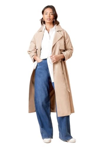 Image of Dorothy Perkins Women’s Longline Double Breasted Belted Trench Coat, Belted, Double Breasted, Autumn Winter, Work, Office, Commute, Casual, Evening