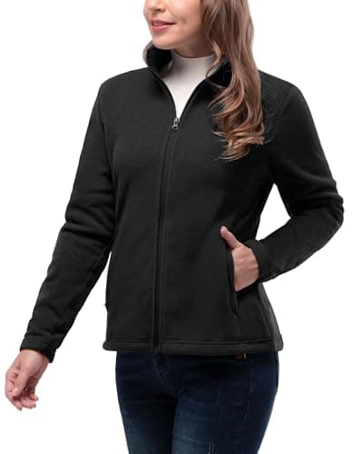 Image of 33,000ft Womens Fleece Jackets Ladies Lightweight Warm Full Zip Coat Breathable Microfleece Ladies Sweater Casual Long Sleeve, Ideal for Travelling Outdoor Sport Black XL