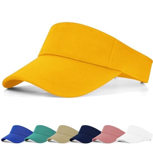 Image of FCHUI Sun Visor Cap - Women Ponytail Baseball Cap for Women and Ladies, Long Peak Thicker Sweatband Adjustable Hat for Golf Cycling Fishing Tennis Running Jogging Visor Hats for Men (Yellow)