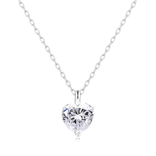 Image of Philip Jones Silver Plated Heart Solitaire Necklace Created with Zircondia® Crystals
