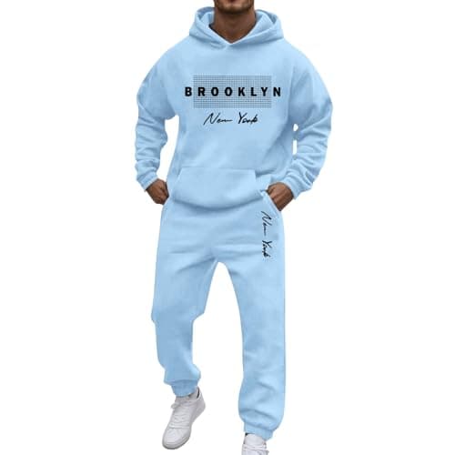 Image of Men's Casual Tracksuit Set Activewear Full Zip Warm 2 Pieces Workout Tracksuit Sports Set Casual Jogging Sweat Suits Sportswear Gym Set Running Jacket and Joggers Christmas (Light Blue, M)