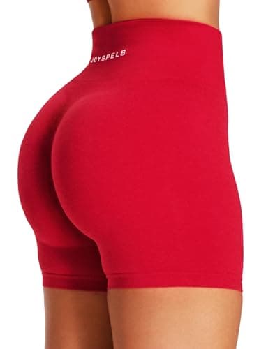Image of JOYSPELS Seamless Gym Shorts for Women UK - High Waist Womens Running Sports Yoga Workout Activewear Shorts Scrunch Bums Ruched Booty Shorts Cherry Red M