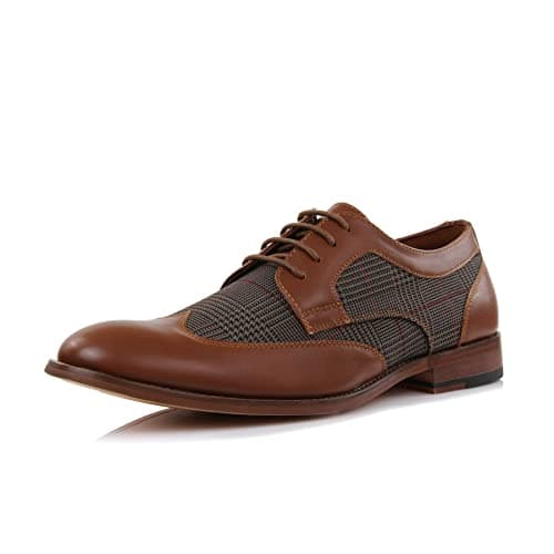 Image of Ferro Aldo Arthur MFA139001D Mens Wingtip Two Tone Oxford Black and White Spectator Dress Shoes, Cognac Brown, 8 UK