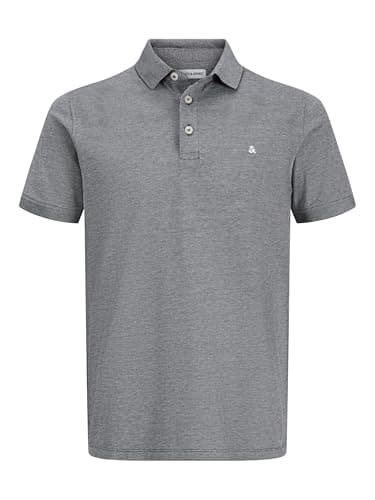 Image of JACK & JONES Mens Paulos Tipped Pique Polo Shirt Anthracite L