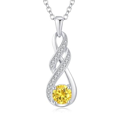 Image of LOCIBLO November Birthstone Necklaces for Women 925 Sterling Silver Infinity Pendant White Gold Created Citrine Yellow Topaz Necklace Jewellery for Her, 16"+2"