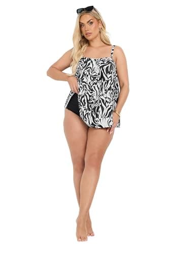 Image of Yours Curve Black Abstract Animal Print Pleat Front Tankini Top - Women's - Plus Size Curve