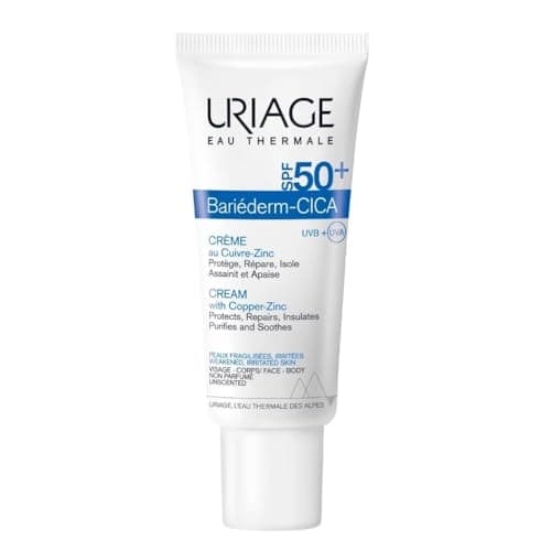Image of Uriage Bariéderm-Cica Cream Multi Purpose Cream with SPF50+, 40ml - Daily Face Cream with Copper-Zinc - Prevents Formation of Skin Marks - Scars, Tattoos, Laser - Fragrance-free